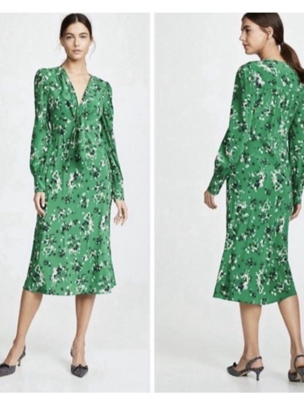 Veronica Beard Amber Long Sleeve Floral Tie Front Midi Dress Sz 10 Silk Blend